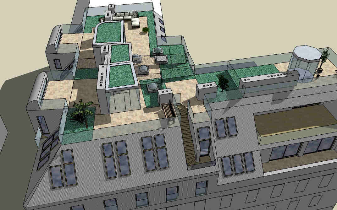 Entwurf für einen Dachgeschoßausbau über 2 neue Ebenen + Dachterrasse